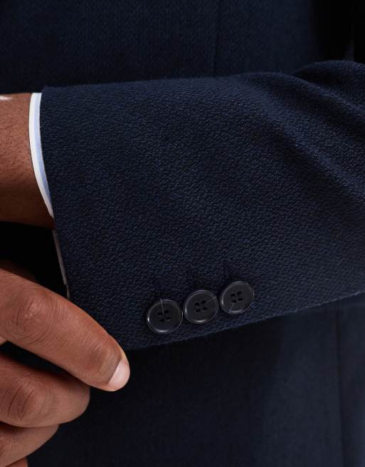 ASOS DESIGN double breasted skinny suit jacket with wool in blue barleyweave