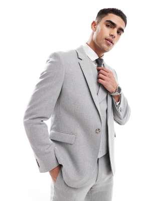 double breasted skinny suit jacket with wool in gray