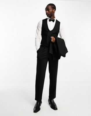 ASOS DESIGN double breasted skinny tuxedo suit waistcoat in black