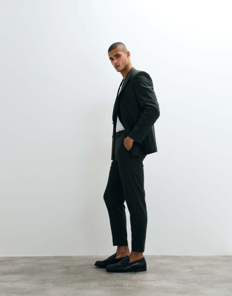ASOS DESIGN double breasted slim suit in dark green colour - view 1