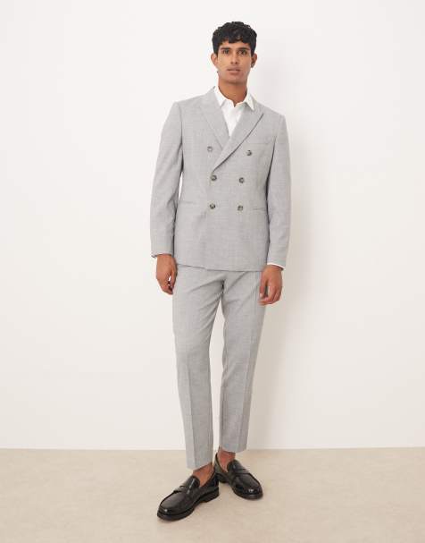 ASOS DESIGN double breasted slim suit in grey melange - view 1