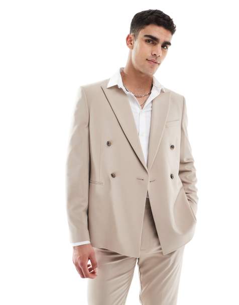 ASOS DESIGN double breasted slim suit jacket in beige - view 1