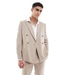 [ASOS DESIGN] ASOS DESIGN double breasted slim suit jacket in beige-Neutral Chest 36 Regular BEIGE