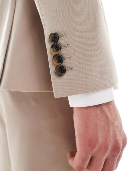 ASOS DESIGN double breasted slim suit jacket in beige