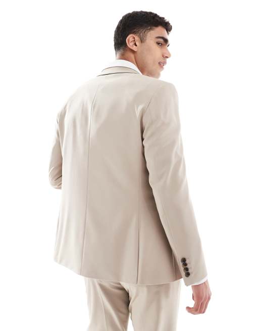 ASOS DESIGN double breasted slim suit jacket in beige