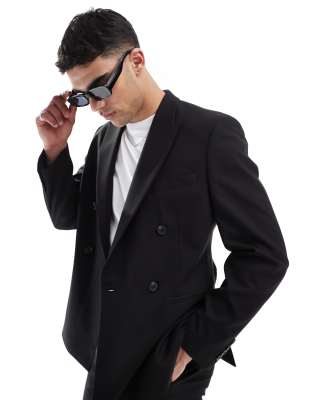 ASOS DESIGN double breasted slim suit jacket in black