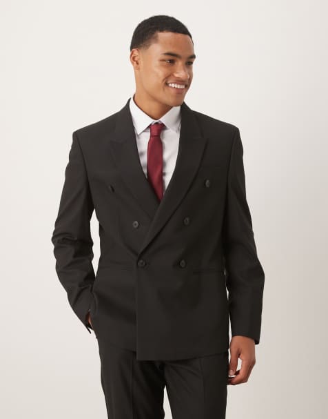 ASOS DESIGN double breasted slim suit jacket in black - view 1