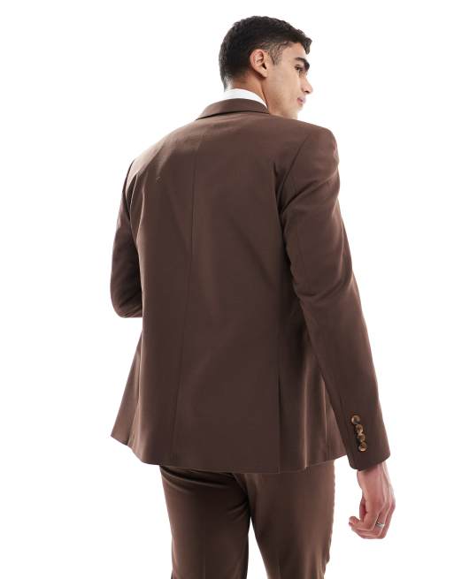 ASOS DESIGN double breasted slim suit jacket in brown
