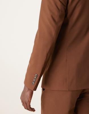 Asos Design Double Breasted Slim Suit Jacket In Brown