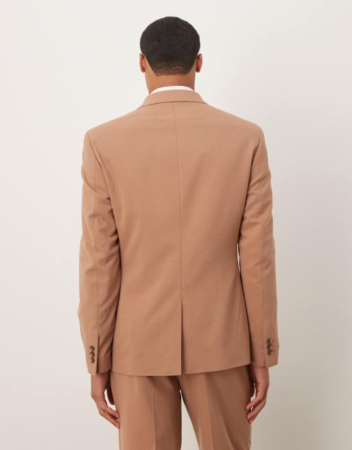ASOS DESIGN double breasted slim suit jacket in brown, 3 of 5