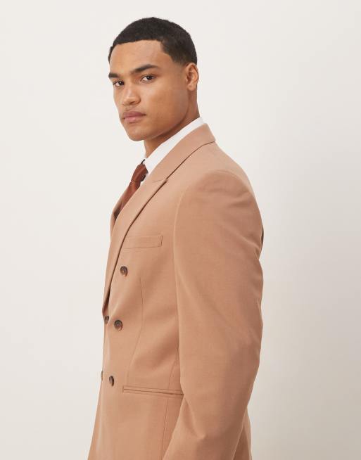 ASOS DESIGN double breasted slim suit jacket in brown, 4 of 5