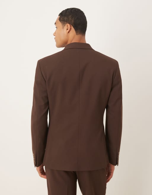 ASOS DESIGN double breasted slim suit jacket in brown | ASOS