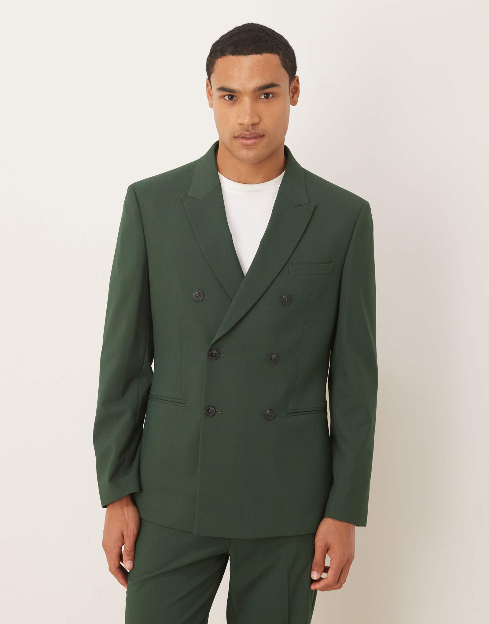 Дизайнерский двубортный приталенный пиджак от ASOS темно-зеленого цвета