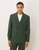 ASOS DESIGN collarless double breasted boxy suit jacket in black