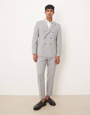 Asos Design Double Breasted Slim Suit Jacket In Gray