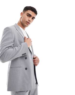 Asos Design Double Breasted Slim Suit Jacket In Gray