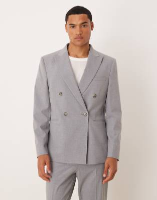 ASOS DESIGN double breasted slim suit jacket in gray - view 1