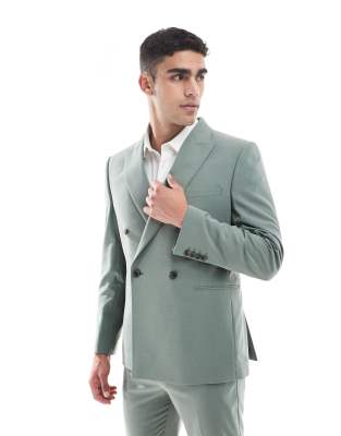 double breasted slim suit jacket in green