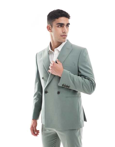 ASOS DESIGN double breasted slim suit jacket in green - view 1