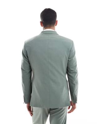 Asos Design Double Breasted Slim Suit Jacket In Green