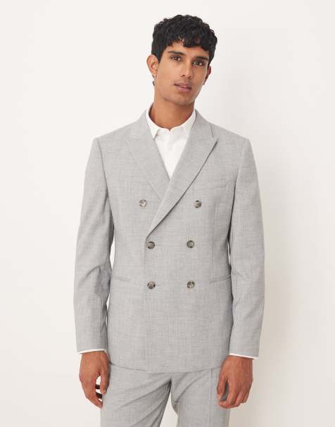 ASOS DESIGN double breasted slim suit jacket in grey melange - view 1