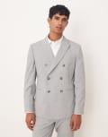 [ASOS DESIGN] ASOS DESIGN double breasted slim suit jacket in grey melange Chest 42 Regular GREY