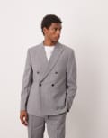 [ASOS DESIGN] ASOS DESIGN double breasted slim suit jacket in grey pinstripe Chest 38 Regular GREY