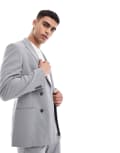 [ASOS DESIGN] ASOS DESIGN double breasted slim suit jacket in grey Chest 36 Regular GREY