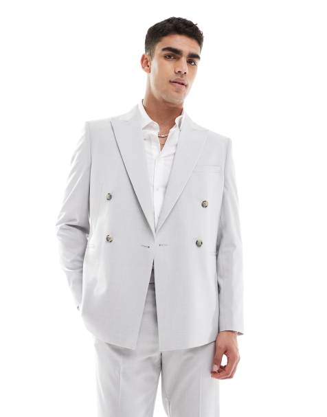 ASOS DESIGN double breasted slim suit jacket in ice grey - view 1
