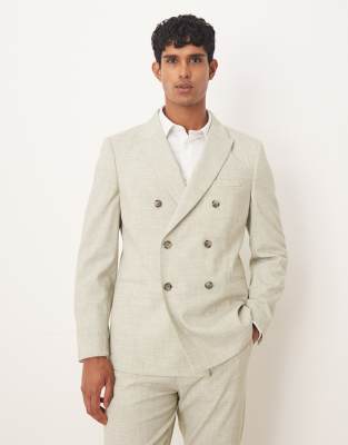 Asos Design Double-breasted Slim Suit Jacket In Neutral