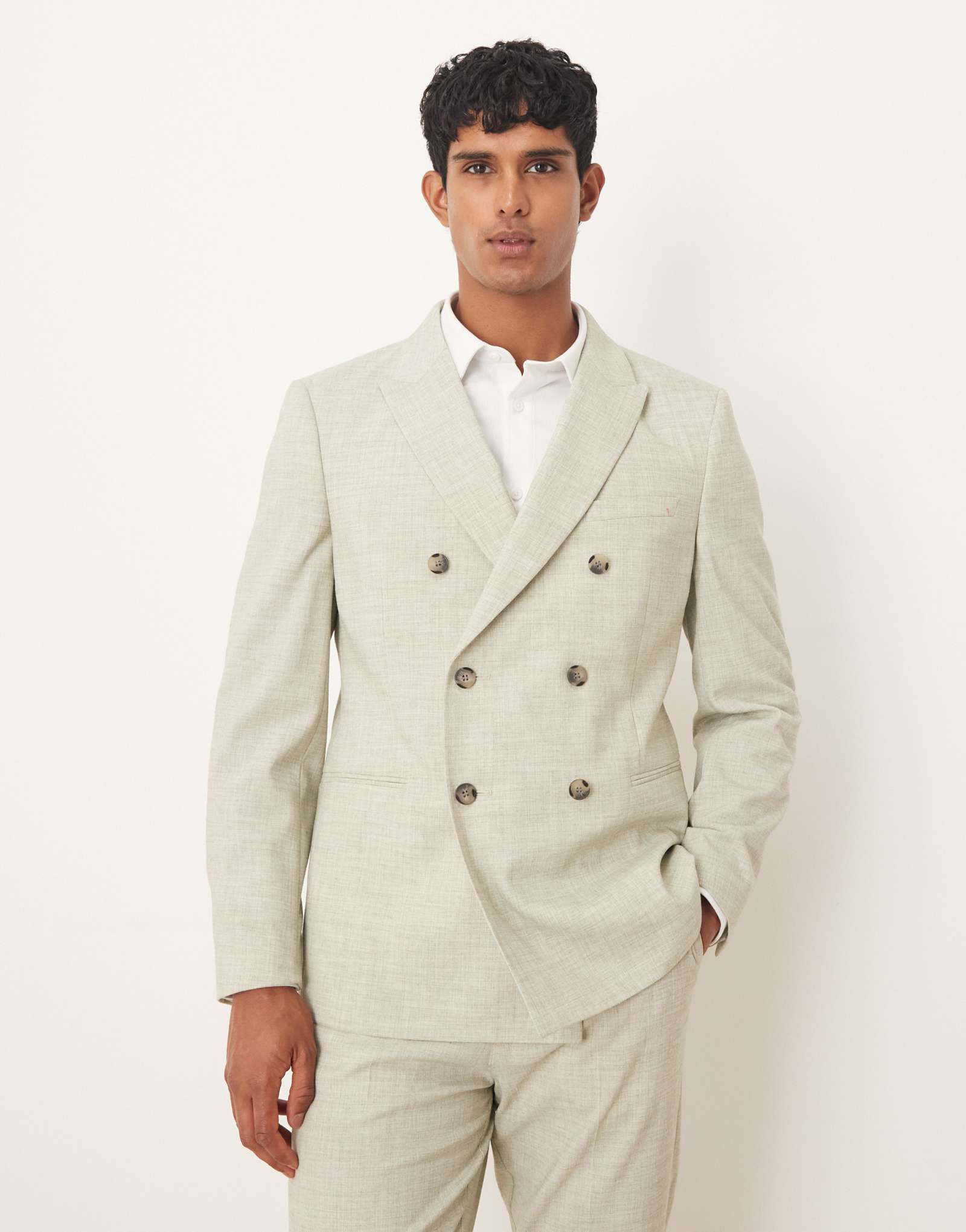 Дизайнерский двубортный приталенный пиджак светло-зеленого цвета от ASOS