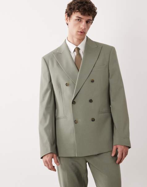 ASOS DESIGN double breasted slim suit jacket in mid green - view 1