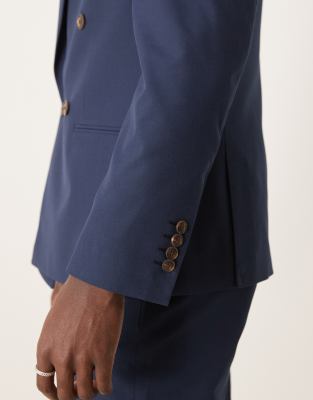 Asos Design Double Breasted Slim Suit Jacket In Navy
