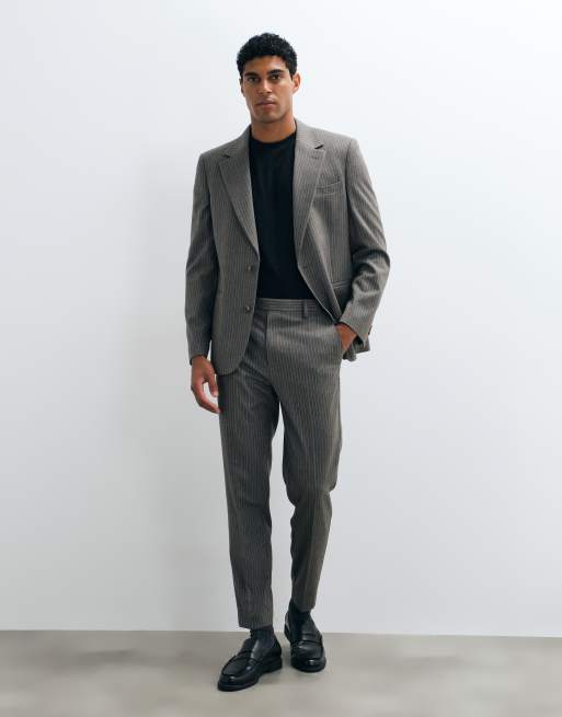 ASOS DESIGN double breasted slim suit jacket in olive green brushed flannel, 3 of 5