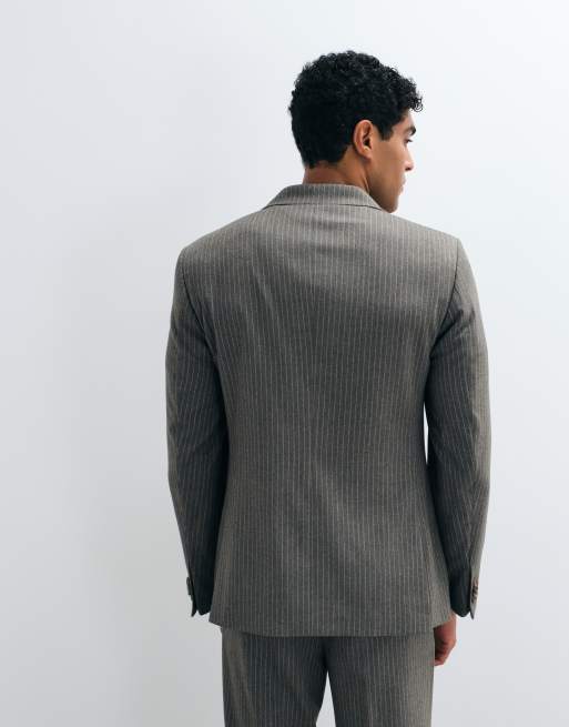 ASOS DESIGN double breasted slim suit jacket in olive green brushed flannel, 4 of 5