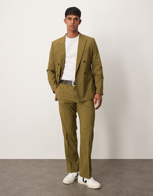 ASOS DESIGN double breasted slim suit jacket in olive green ASOS DESIGN double breasted slim suit jacket in olive green