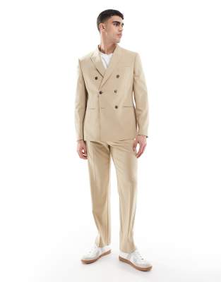 Asos Design Double Breasted Slim Suit Jacket In Neutral