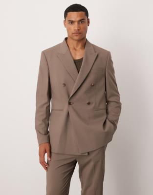 ASOS DESIGN double breasted slim suit jacket in taupe brown