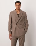 [ASOS DESIGN] ASOS DESIGN double breasted slim suit jacket in taupe-Brown Chest 36 Short Taupe