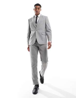 Asos Design Double Breasted Slim Suit Jacket With Wool In Gray