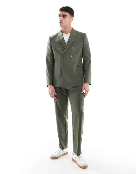 ASOS DESIGN double breasted slim suit set in dark green - view 1