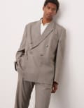 [ASOS DESIGN] ASOS DESIGN double breasted slouchy oversized suit jacket in grey melange texture Chest 46 Regular Mid grey