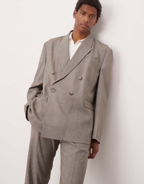 ASOS DESIGN double breasted slouchy oversized suit jacket in heather gray texture - view 1