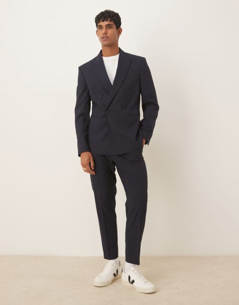 ASOS DESIGN - Double breasted smal pak in marineblauw - view 1