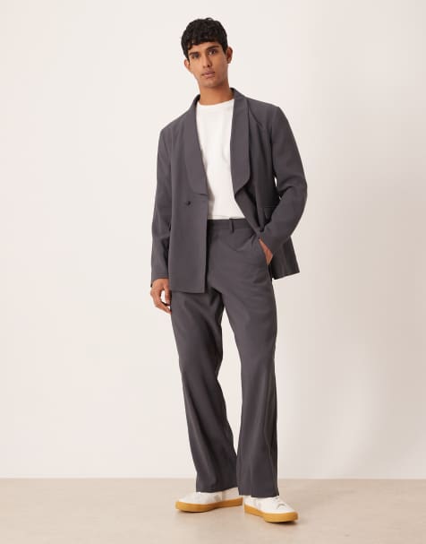 ASOS DESIGN - Double breasted smoking met normale pasvorm en overslag in antracietgrijs - view 1