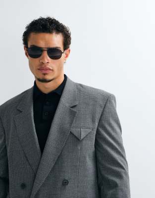 Asos Design Double Breasted Square Shoulder Relaxed Suit Jacket In Gray
