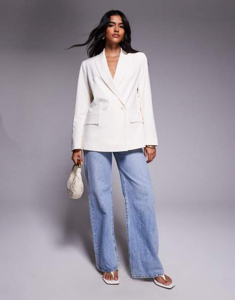 ASOS DESIGN double breasted suit blazer co-ord in cream - view 1
