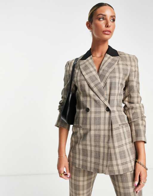 ASOS DESIGN double breasted suit blazer in brown check | ASOS