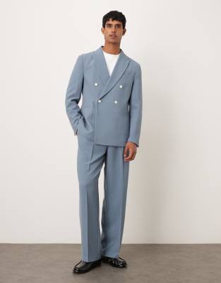 Shawl Design Double Breasted Light Blue Suit