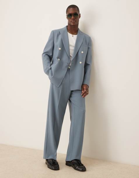ASOS DESIGN double breasted suit in blue texture - view 1